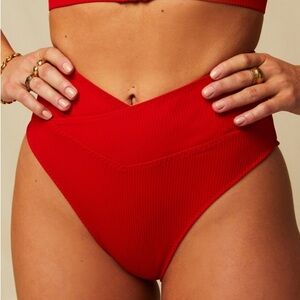 Fabletics - NWT - High-Waisted Red Bikini Bottom - Swimwear Women’s Size S